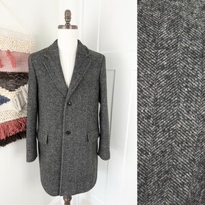Mango Man Recycled Wool Blend Herringbone Single-Breasted Coat Grey Size M